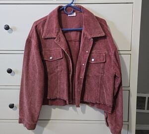 Pink Lily Corduroy Utility Jacket - Deep Red